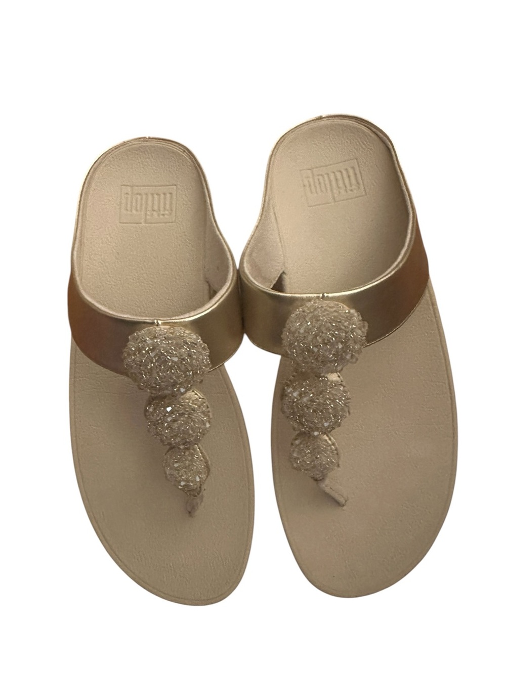 FitFlop Fino Beadie-Button Metallic Toe-Post Sandals